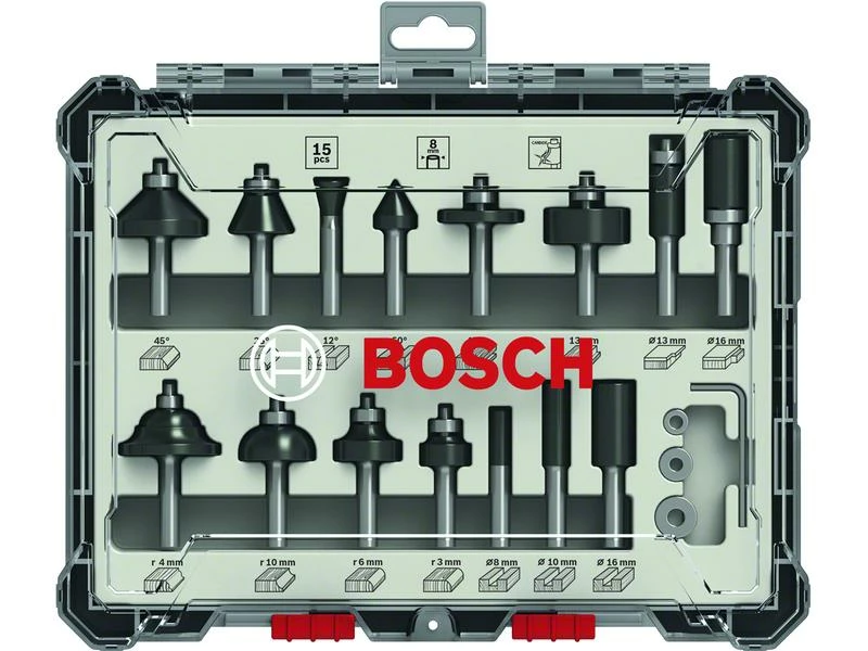 Bosch Professional Fräserset 8-mm-Schaft 15-teilig 1 Bosch Professional Fräserset 8-mm-Schaft 15-teilig