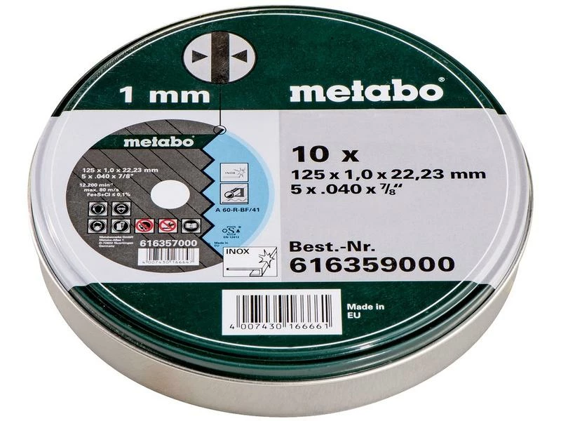 Metabo Trennscheibe 125 x 1.0 x 22.23 mm, 10 Stück, in Dose 1 Metabo Trennscheibe 125 x 1.0 x 22.23 mm, 10 Stück, in Dose