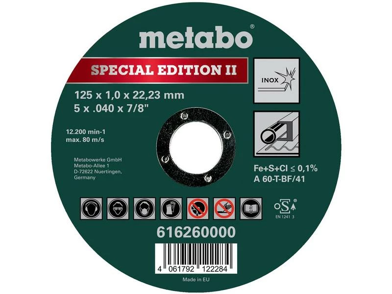Metabo Trennscheibe 125 x 1.0 x 22.23 mm, Inox, Special Edition II 1 Metabo Trennscheibe 125 x 1.0 x 22.23 mm, Inox, Special Edition II