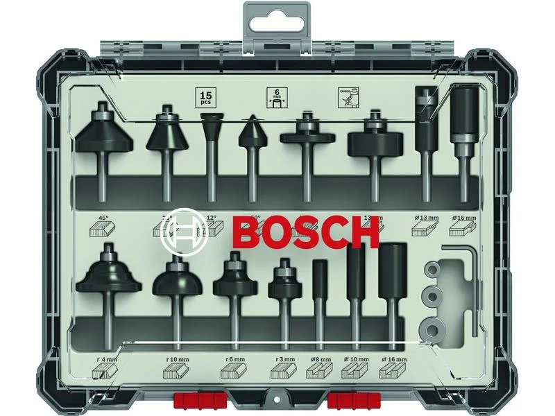 Bosch Professional Fräserset 6 mm-Schaft, 15-teilig 2 Bosch Professional Fräserset 6 mm-Schaft, 15-teilig – Bild 2