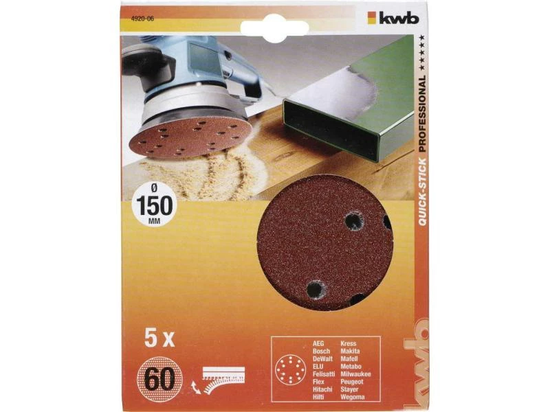 Kwb Schleifscheibe 150mm K60 5 Stk. 2 Kwb Schleifscheibe 150mm K60 5 Stk. – Bild 2