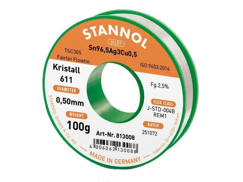 Stannol Lötzinn Kristall 611 TSC Ø 0.5 mm 100 g 1 Stannol Lötzinn Kristall 611 TSC Ø 0.5 mm 100 g