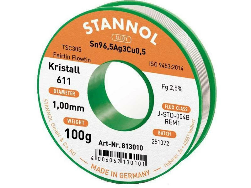 Stannol Lötzinn Kristall 611 TSC Ø 1.0 mm 100 g 1 Stannol Lötzinn Kristall 611 TSC Ø 1.0 mm 100 g